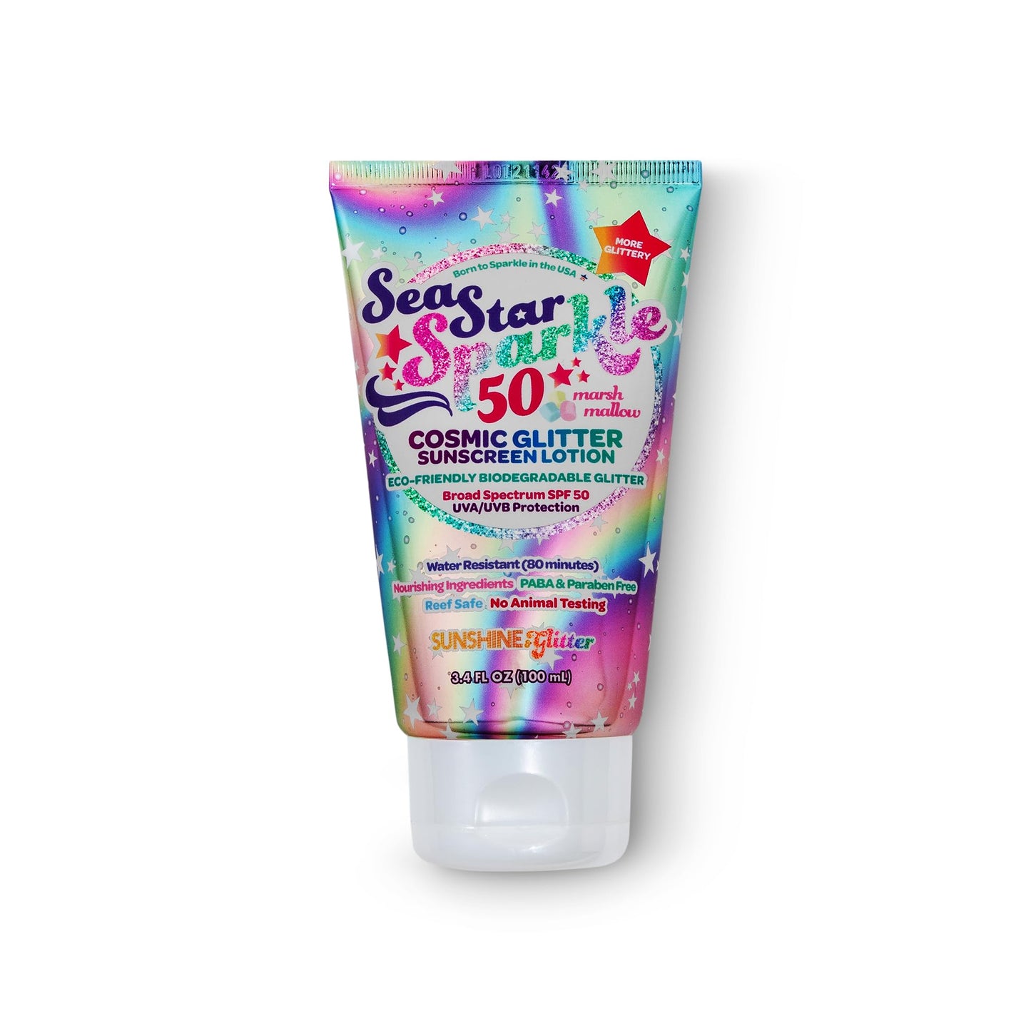Seastar Sparkle - Cosmic Marshmallow Scented Glitter Sunscreen Lotion - SPF 50 - Biodegradable Sunscreen, Kids, Water Resistant, Glitter lotion