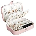 SNMMIFER Portable PU Leather Travel Jewelry Box, Small Organizer for Rings, Necklaces, Earrings, Pink