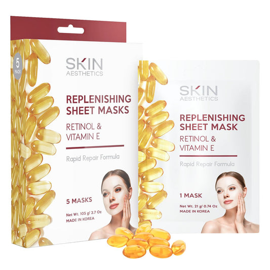 Skin Aesthetics Retinol & Vitamin E Sheet Face Mask - Repairs Skin, Diminishes Fine Lines & Wrinkles, Anti-Aging - Dermatologist Tested Korean