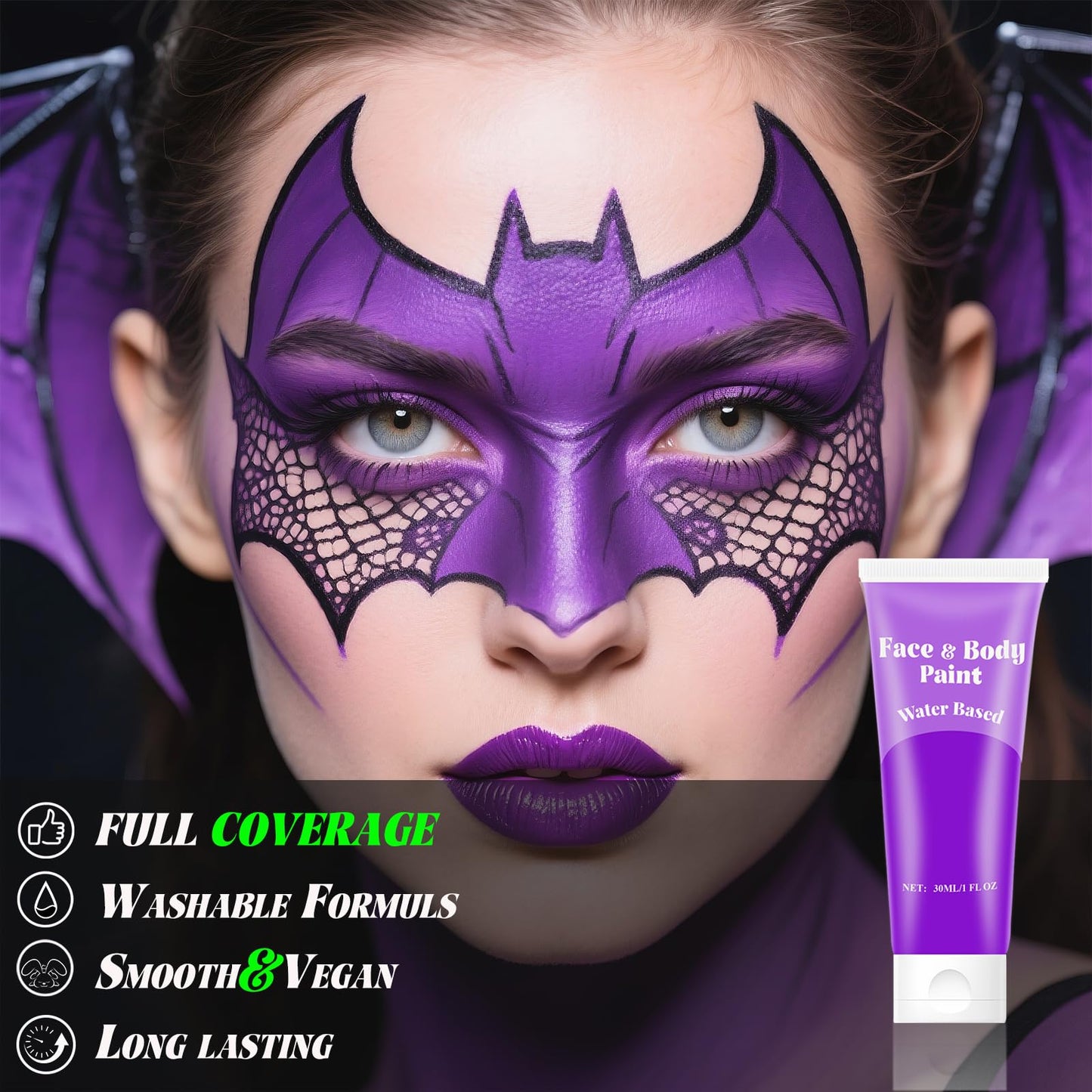 Purple Face Body Paint,Water Based Face Painting Special Effects,Full Coverage Cream Body Paint for Adults Halloween Costume Cosplay SFX Zombie