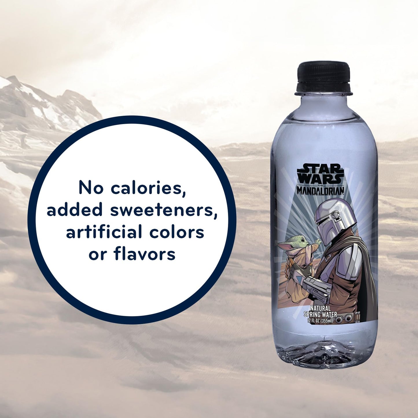 PULSE Star Wars The Mandalorian Natural Spring Water - Disney Bottles - Filtered Spring - BPA-Free Recyclable - 12 Pack