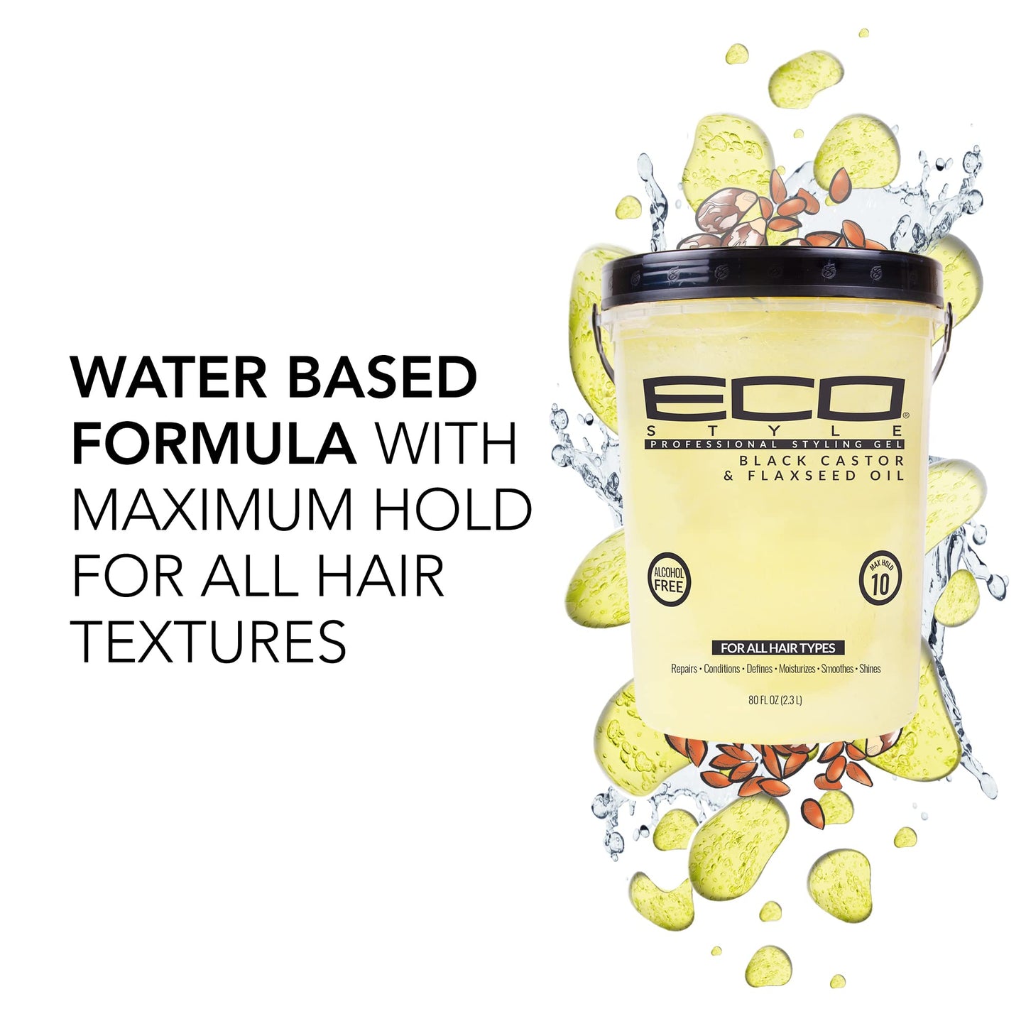 Eco Style Black Castor and Flaxseed Oil Styling Gel - Helps Nourish and Repair Damaged Hair - Promotes Healthy Scalp - Provides Superior