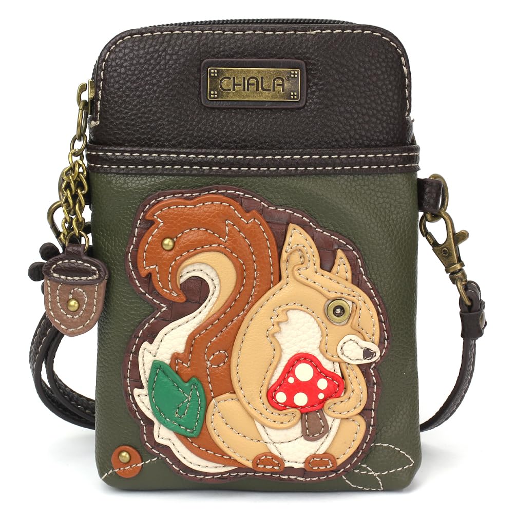 CHALA Crossbody Cell Phone Purse | Women's Multi-Color Wristlet Handbags with Adjustable Strap (Olive_ Squirrel)