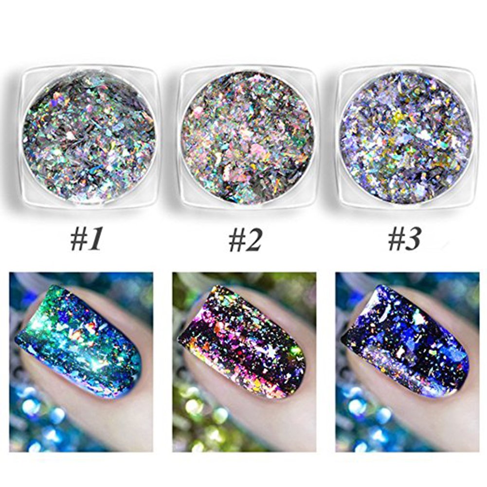 Mygitter Nail Art Chameleon Sequins Laser Glitter Holographic Flakes Paillette Galaxy Mirror Powder 3 Boxes Beauty & Personal Care Mygitter