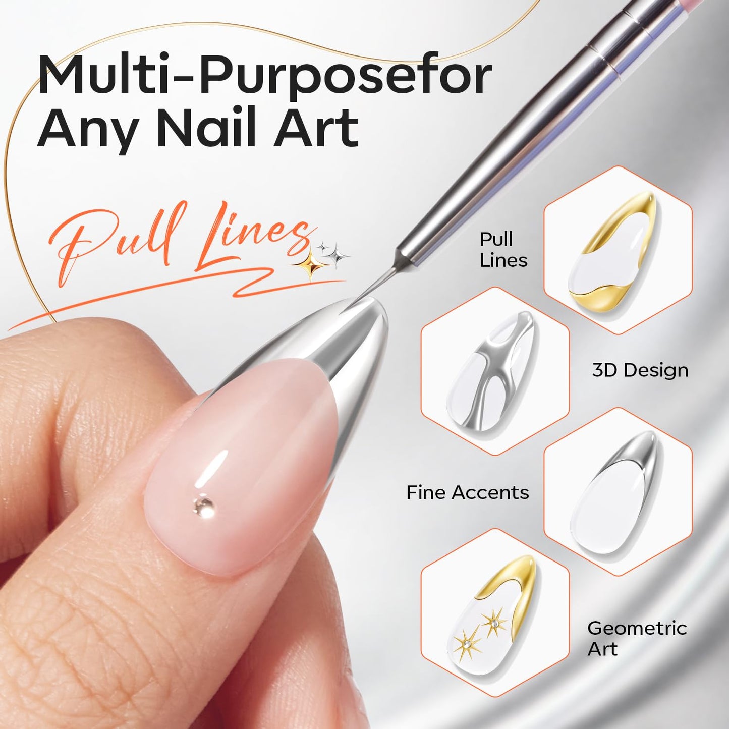 modelones Silver Gel Nail Polish, Metallic Nail Polish Soak Off Nail Lamp Acid Free Metallic Liner False Nails Gel Detailed Manicure LED Cured at Home Beauty and Personal Care modelones