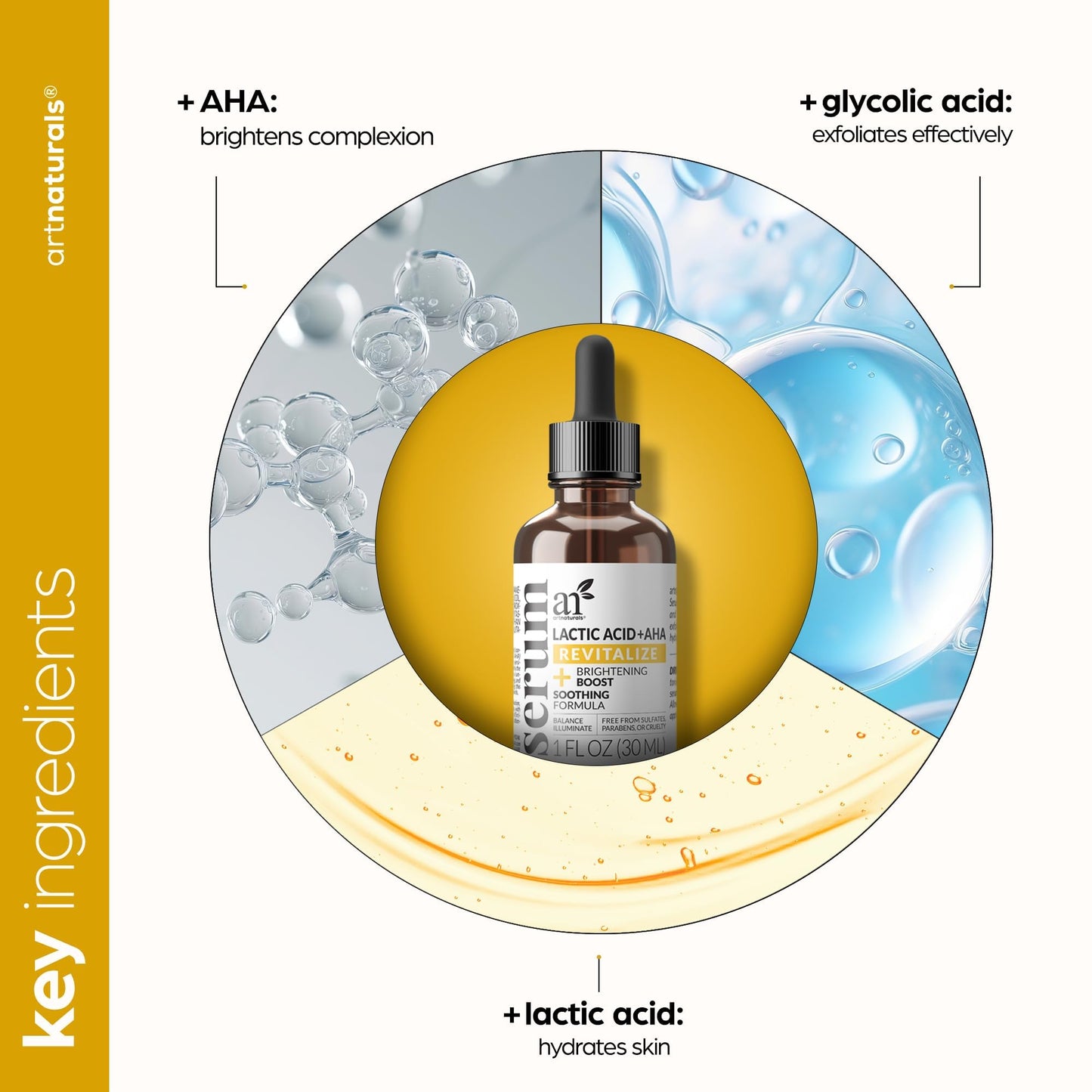 artnaturals Lactic Acid plus AHA Face Serum for Brightening Boost with Renewing Formula - Scars, Acne, Wrinkles - Exfoliates and Moisturizes the Skin