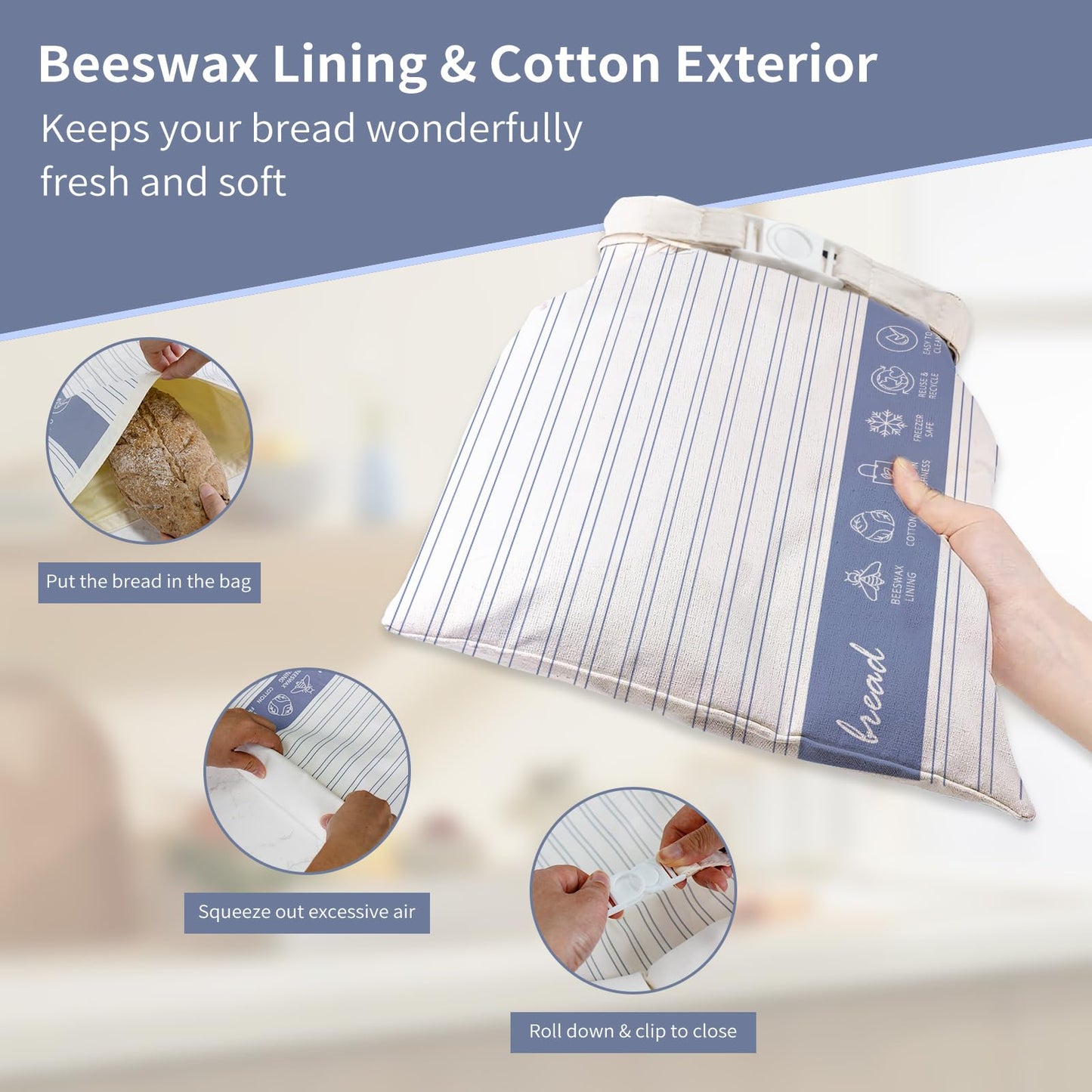 2 Pack Reusable Beeswax Bread Bags for Sourdough & Homemade Bread, Cotton Waxed Bags Keeps Fresh Longer XL Food Storage Bags with Beeswax Lining…