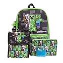 BIOWORLD Unisex Minecraft 5-Piece School Backpack Set (Little Kid/Big Kid), Green, One size