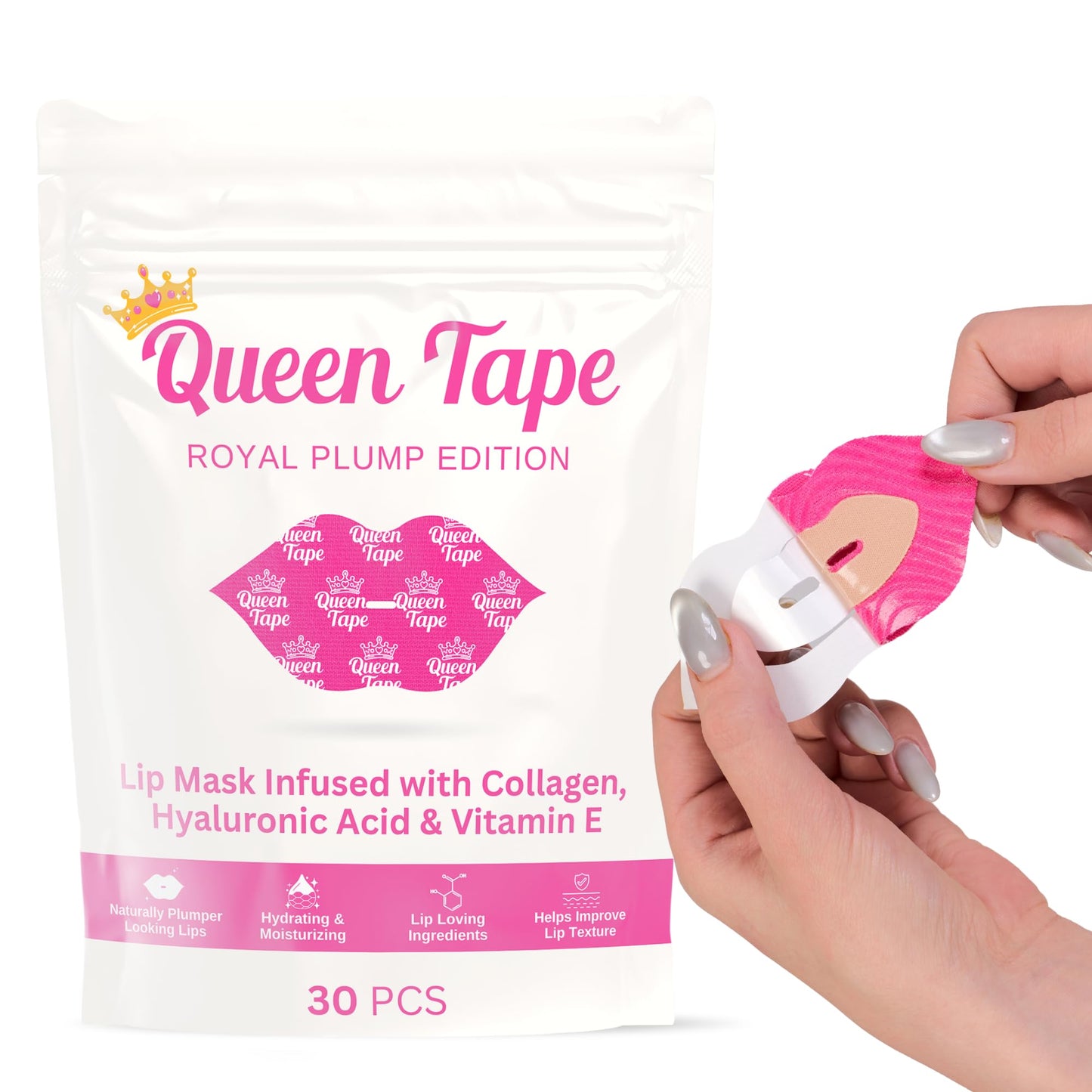 Queen Hydrating & Moisturizing Royal Plump, Royal Lips 30 pieces of Lip Masks for lip care, softens lips lines, hydrates & plumps, infused Beauty and Personal Care Queen Tape Default Title