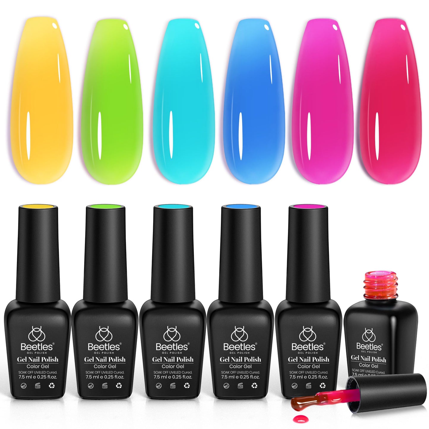 Beetles Neon Gel Nail Polish Set - 6 Colors Summer Jelly Gel Nail Polish Kit Hot Pink Red Blue Yellow Green Sheer Transparent Effect French Nail Art Beauty and Personal Care beetles Gel Polish Default Title