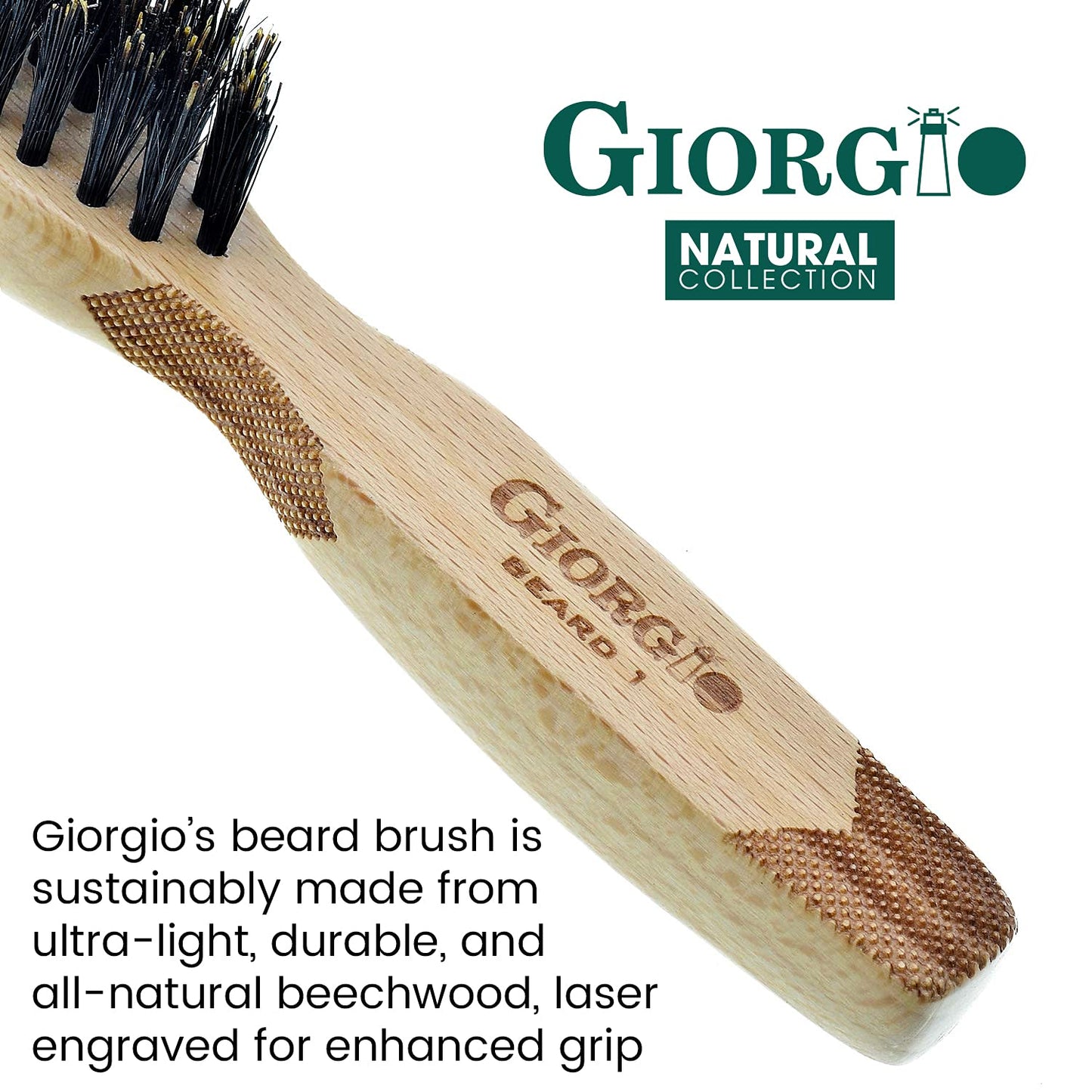 Giorgio GBRD1 Small Travel Men's Mustache and Beard Brush, Natural Boar Bristle for Flawless Shaping and Grooming. Ergonomic Grip Wood Handle. Dry or Beauty and Personal Care GIORGIO