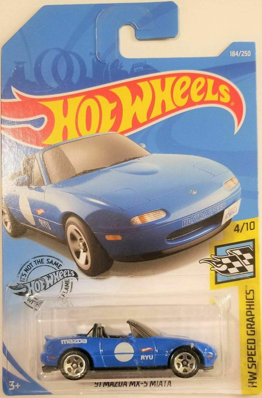 '91 Mazda MX-5 Miata Blue DIECAST HOTWHEEL HW Speed Graphics New for 2019 #184/250