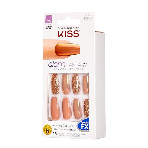 KISS Glam Fantasy Ultimate Illusion Nails, Special FX Fake Gel Nails Kit, “Don't Lose My Number” with Pink Mini Nail File, and 28 Glue On Nails