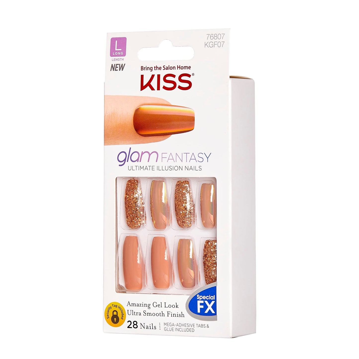 KISS Glam Fantasy Ultimate Illusion Nails, Special FX Fake Gel Nails Kit, “Don't Lose My Number” with Pink Mini Nail File, and 28 Glue On Nails