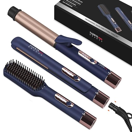 Hair Straightener and Curler, PARWIN PRO BEAUTY 1'' Flat Iron, 1.25'' Curling Iron Hair Straightener Brush with Detachable Power Cord, LED Temp