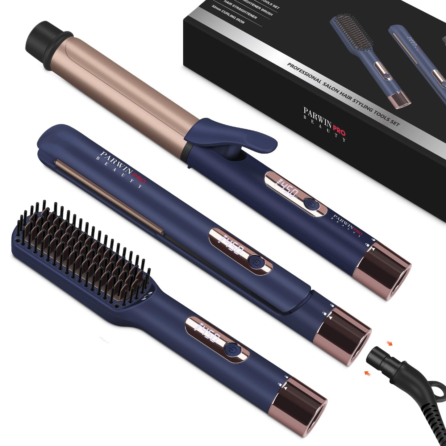 Hair Straightener and Curler, PARWIN PRO BEAUTY 1'' Flat Iron, 1.25'' Curling Iron Hair Straightener Brush with Detachable Power Cord, LED Temp