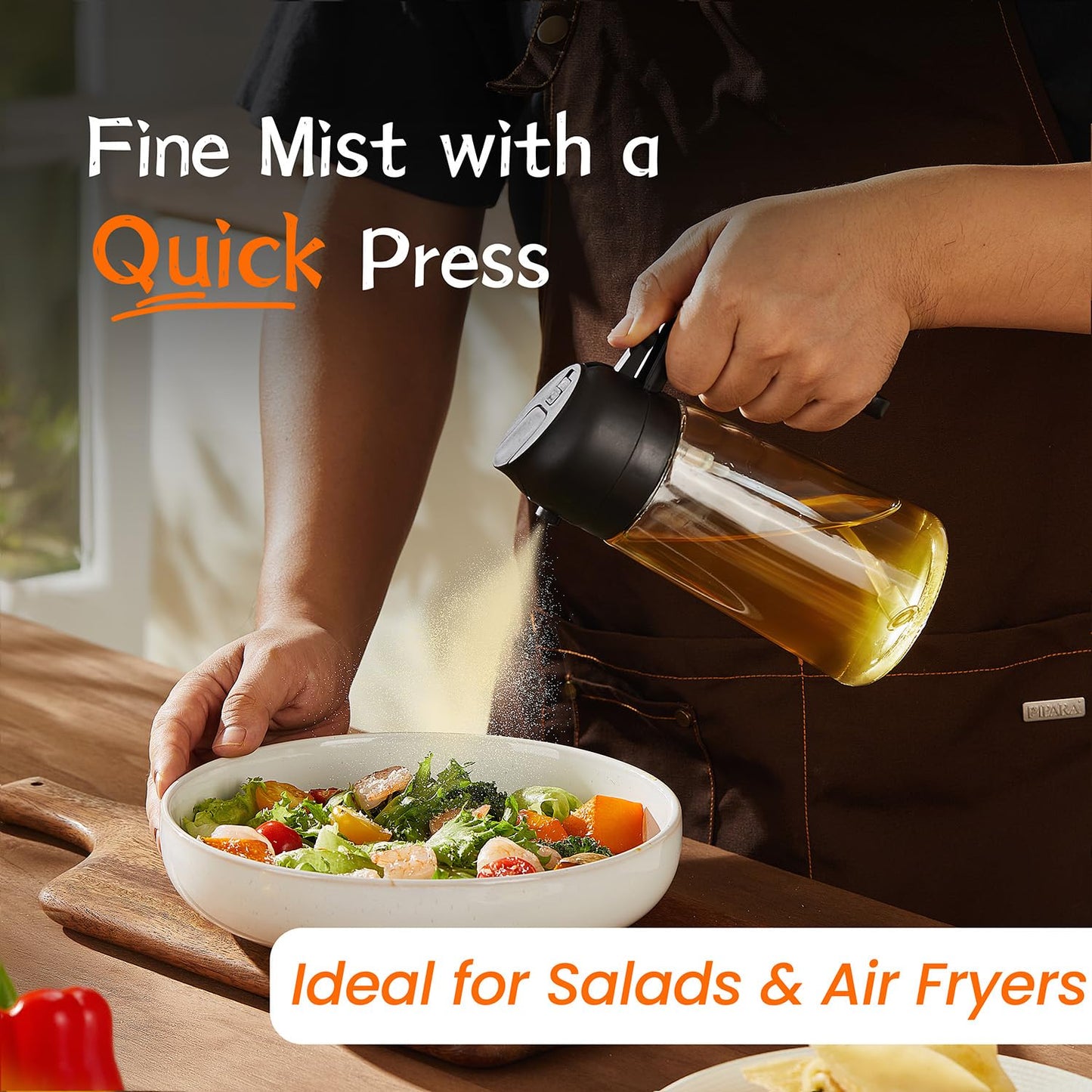 TrendPlain 16oz Glass Olive Oil Sprayer – 2-in-1 Dispenser Bottle for Cooking, Air Fryer, Salad, BBQ – Black