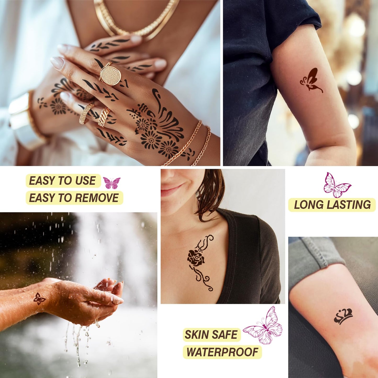 MuseLuxe 126 PCS Temporary Tattoos Stencils Kit,Temporary Tattoos Kit - 6 Pcs 2 Color(Brown Black) Ink with Gloves,DIY Body Art Painting for Women Men Beauty and Personal Care MuseLuxe