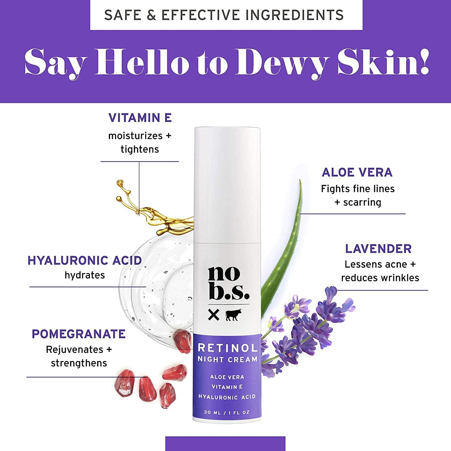 No Bad Stuff - Retinol Cream for Face with Hyaluronic Acid & Vitamin E, Retinol, Wrinkle Cream & Spot Corrector, Vegan, Cruelty Free & Gluten Free