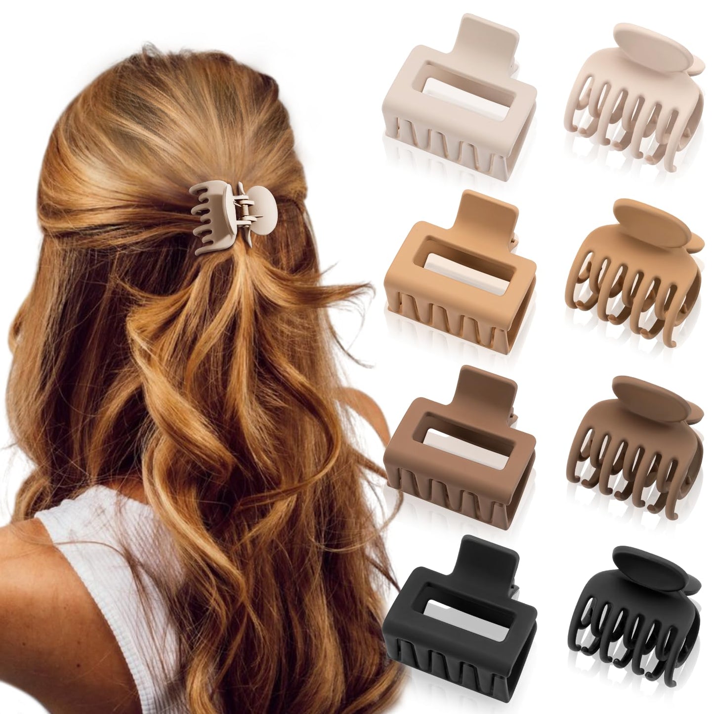 DEPOKA Matte Hair Clips for Women and Girls - Rectangle and Double Row Small Claw Clips for Thin/Medium Fine Hair - Nonslip Jaw Clips (Beige, Khaki Beauty and Personal Care DEPOKA