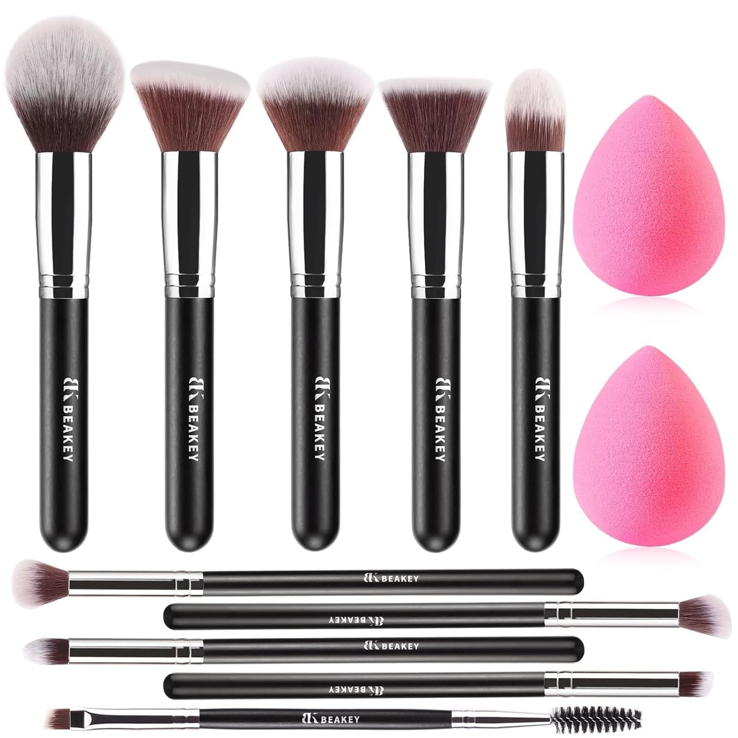 BEAKEY Makeup Brushes Set, Professional Foundation Eyeshadow Concealer Blush Powder Bronzer Applicator, 2 Blender Sponge with Beauty Paper