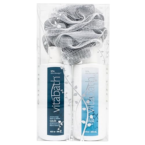 Vitabath Spa Skin Therapy Everyday Skincare Set Moisturizing Shower Gel Wash, Reviving Lotion & Exfoliating Body Scrubber Pouf - Refreshing Foam