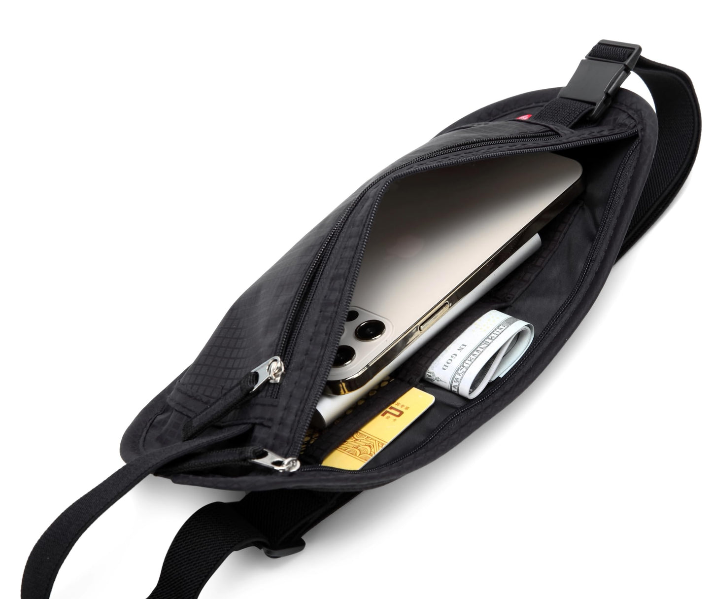 Money Belt - Passport Holder Security Hidden Slim Travel Wallet Fanny Pack with RFID Blocking - Black
