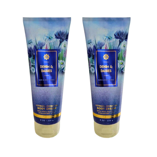 Bath & Body Works Body Cream, 8oz Each, Set of 2 - Aloe, Vitamin E, Shea (Denim Daisies)