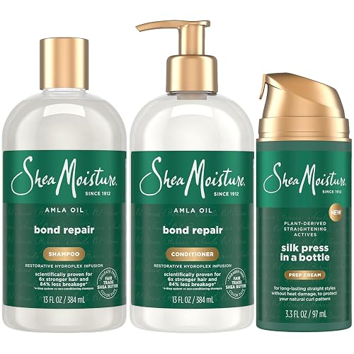 SheaMoisture Bond Repair Shampoo & Conditioner Set with Hair Strengthening Amla Oil + Prep Cream, Silk Press Hair Products for Frizz Control, Heat