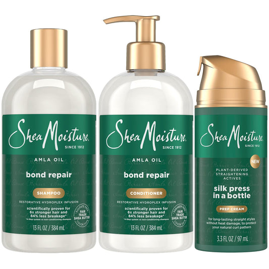 SheaMoisture Bond Repair Shampoo & Conditioner Set with Hair Strengthening Amla Oil + Prep Cream, Silk Press Hair Products for Frizz Control, Heat