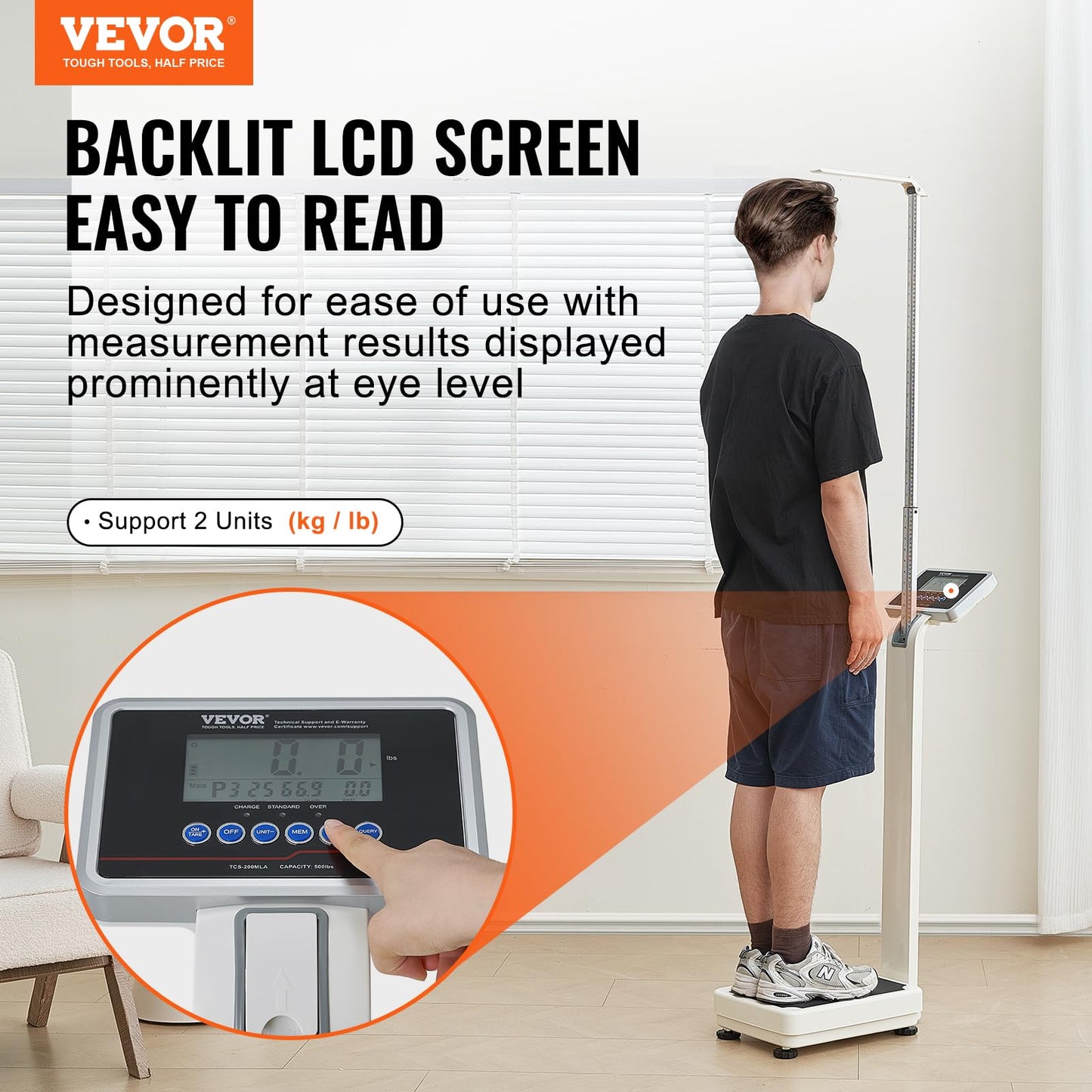 VEVOR Medical Digital Scale, Professional Physician Scale for Weight Height, Multi-Function Medical Physician Scale with Built-in Height Rod, 2 Unit…