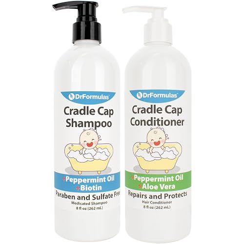 DrFormulas Cradle Cap Treatment Medicated Shampoo + Conditioner Set with Avocado and Peppermint Oil for Babies, Kids, and Infants