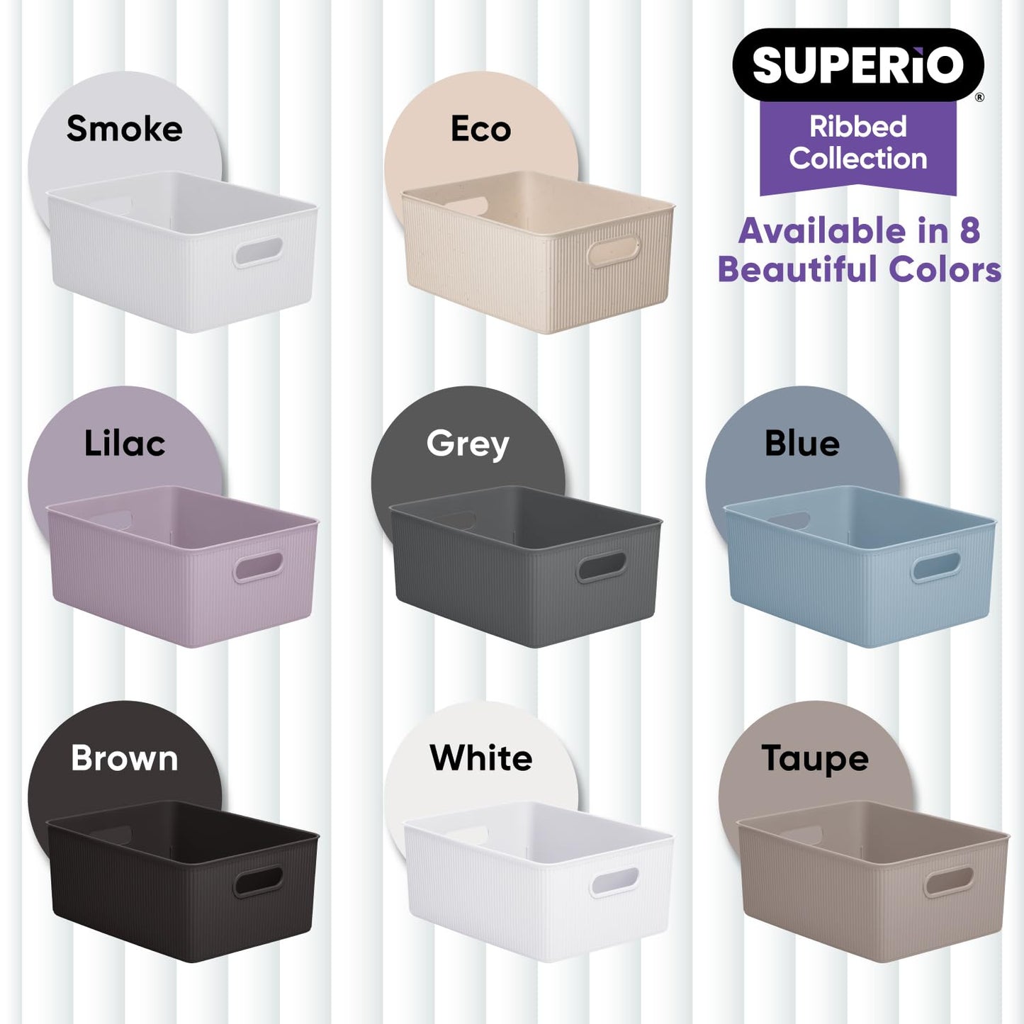 Superio Ribbed Collection - Decorative Plastic Open Home Storage Bins Organizer Baskets, Large Blue (1 Pack) Container Boxes for Organizing Closet…