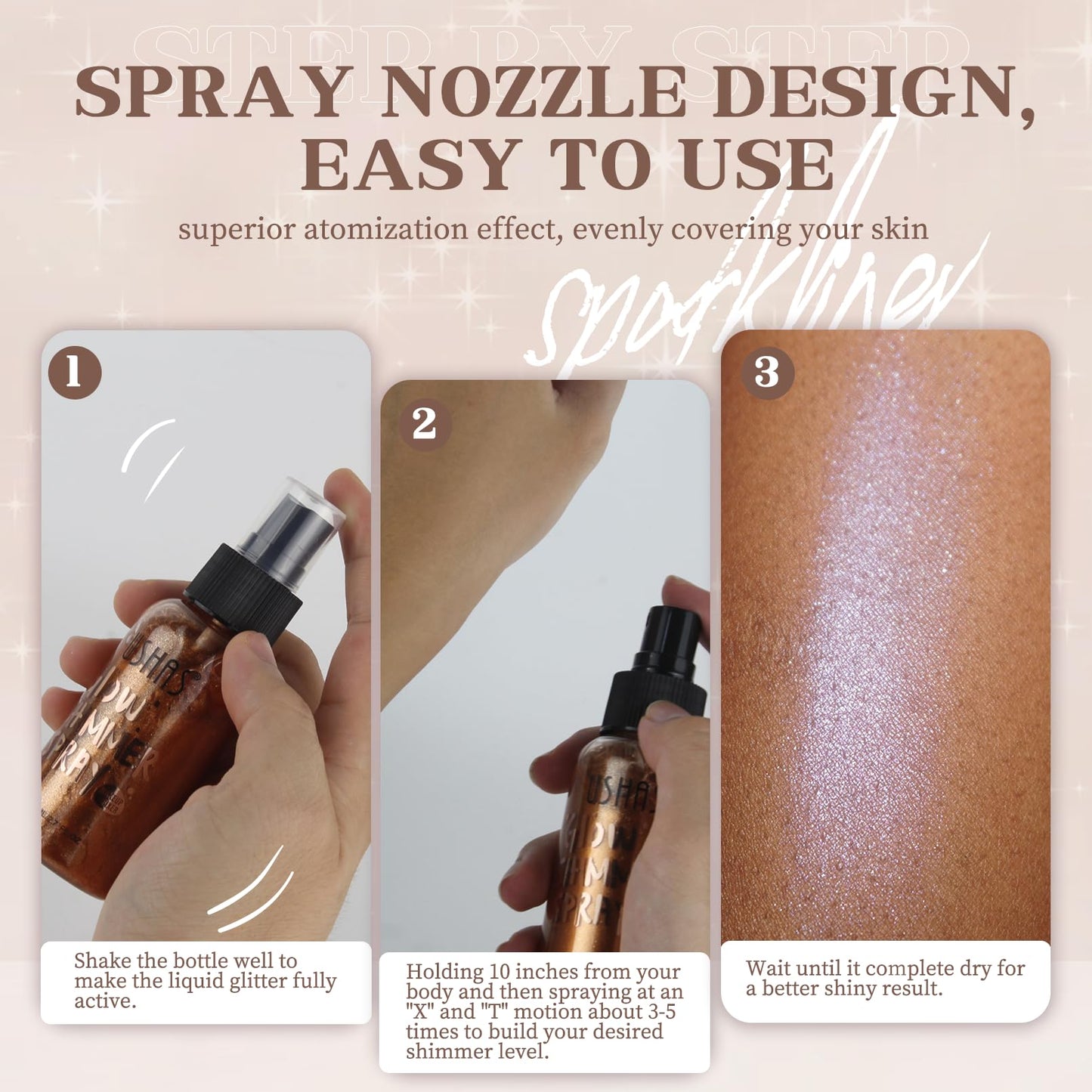 Body Glitter Spray, Body Shimmer Spray Quick Drying Body Glow Shimmer Long-Lasting Shiny Glitter Spray for Women Men for Party, Concert 2.6 Fl Oz