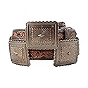 ARIAT Women's Floral Embossed Scalloped Concho Leather Belt, Brown, Large
