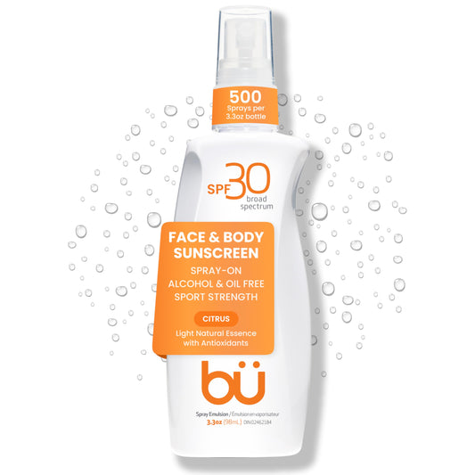 BU SPF 30 Sunscreen Spray for Face and Body, Non Aerosol Spray, Clear WOWmist, TSA Travel Size Sunblock, Oil Free and Water Resistant for Sensitive