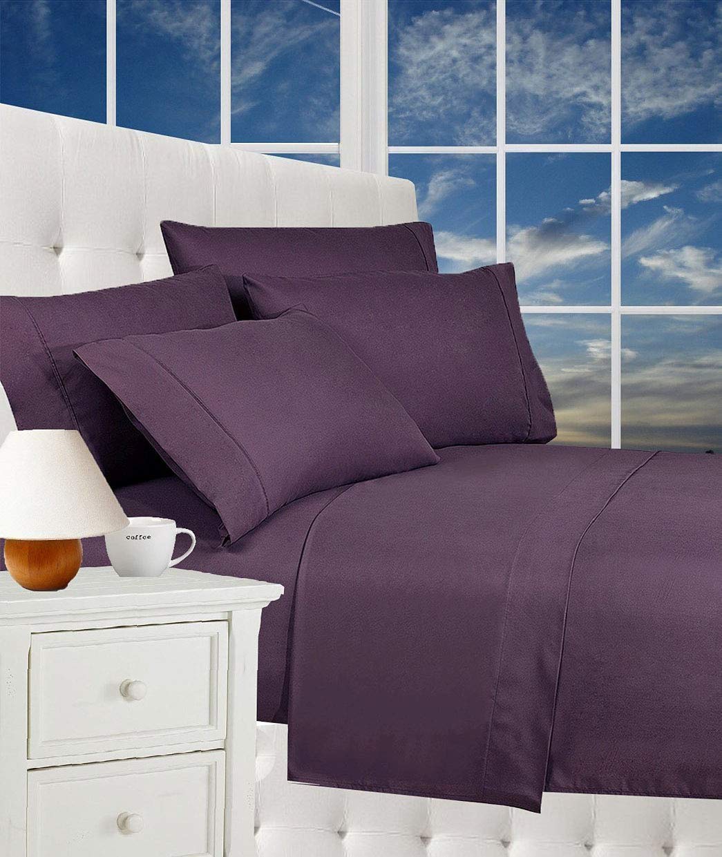 CELINE LINEN Luxurious Bed Sheets Set on Amazon 1800 Premier Hotel Quality Wrinkle Free 4-Piece Sheet Set with Deep Pockets, California King, Purple