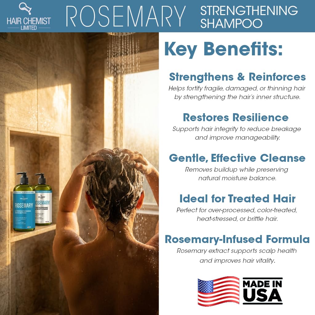 Hair Chemist Protect & Strengthen Rosemary Shampoo & Conditioner Set, 2?PC 33.8 oz Each - Strengthening, Breakage?Reducing Formula for Weak, Brittle