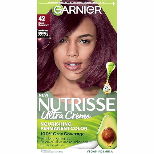 Garnier Nutrisse Nourishing Hair Color Creme, 42 Deep Burgundy (Black Cherry), 3 Count (Packaging May Vary)