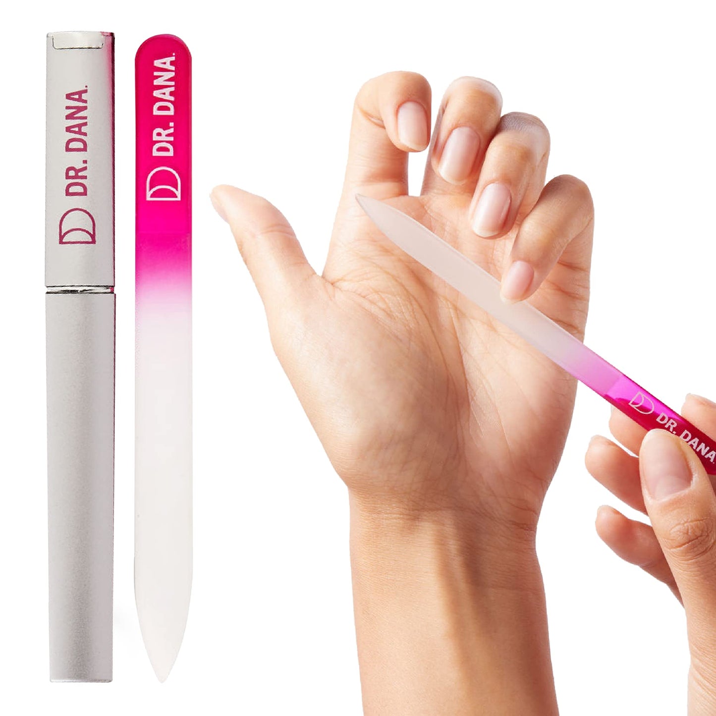 Dr. Dana Glass Nail File with Case - Premium Double-Sided Etched Crystal Nail File for Natural Nails, Protective Travel Case Included - Ideal Self