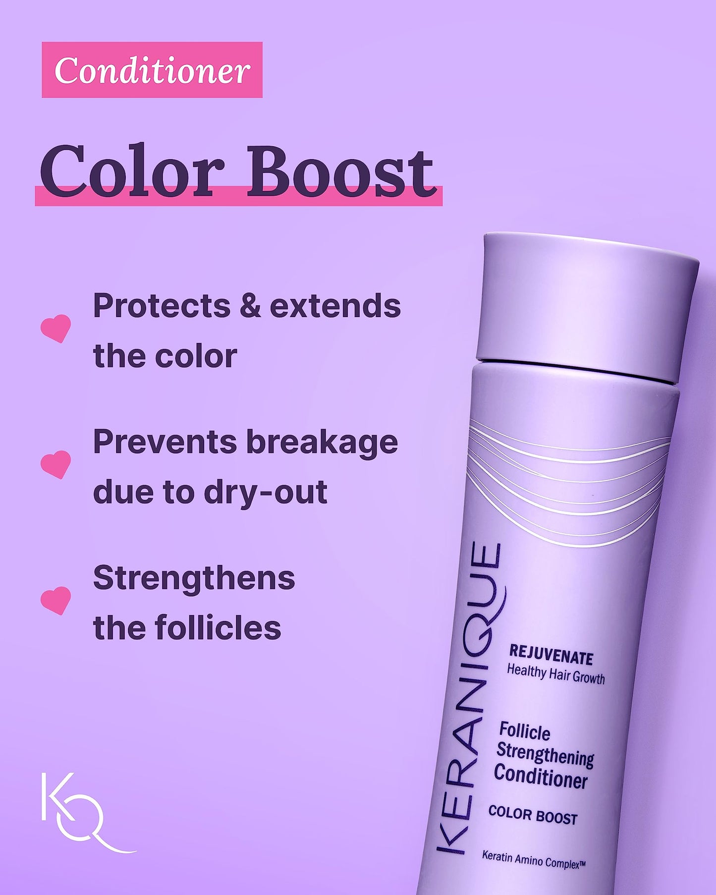 Keranique Color Treated Shampoo and Conditioner Set with Follicle Booster Hair Serum - Keratin Enriched Color Boost Set w/Shampoo, Conditioner