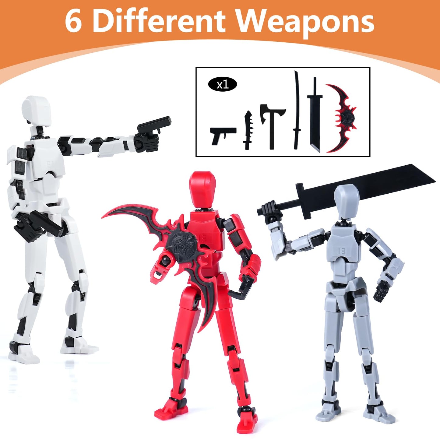 Rolling Art Action Figure Set, Model 13 Action Figure, Multi-Jointed Movable,Gift Box Packaging, Great for Loved Ones and Friends(Red)