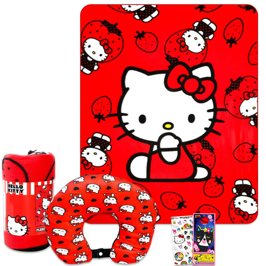 SANRIO Hello Kitty Travel Blanket and Pillow Set for Girls Bundle with Blanket, Pillow, Stickers, More | Hello Kitty Travel Accessories for Kids,…