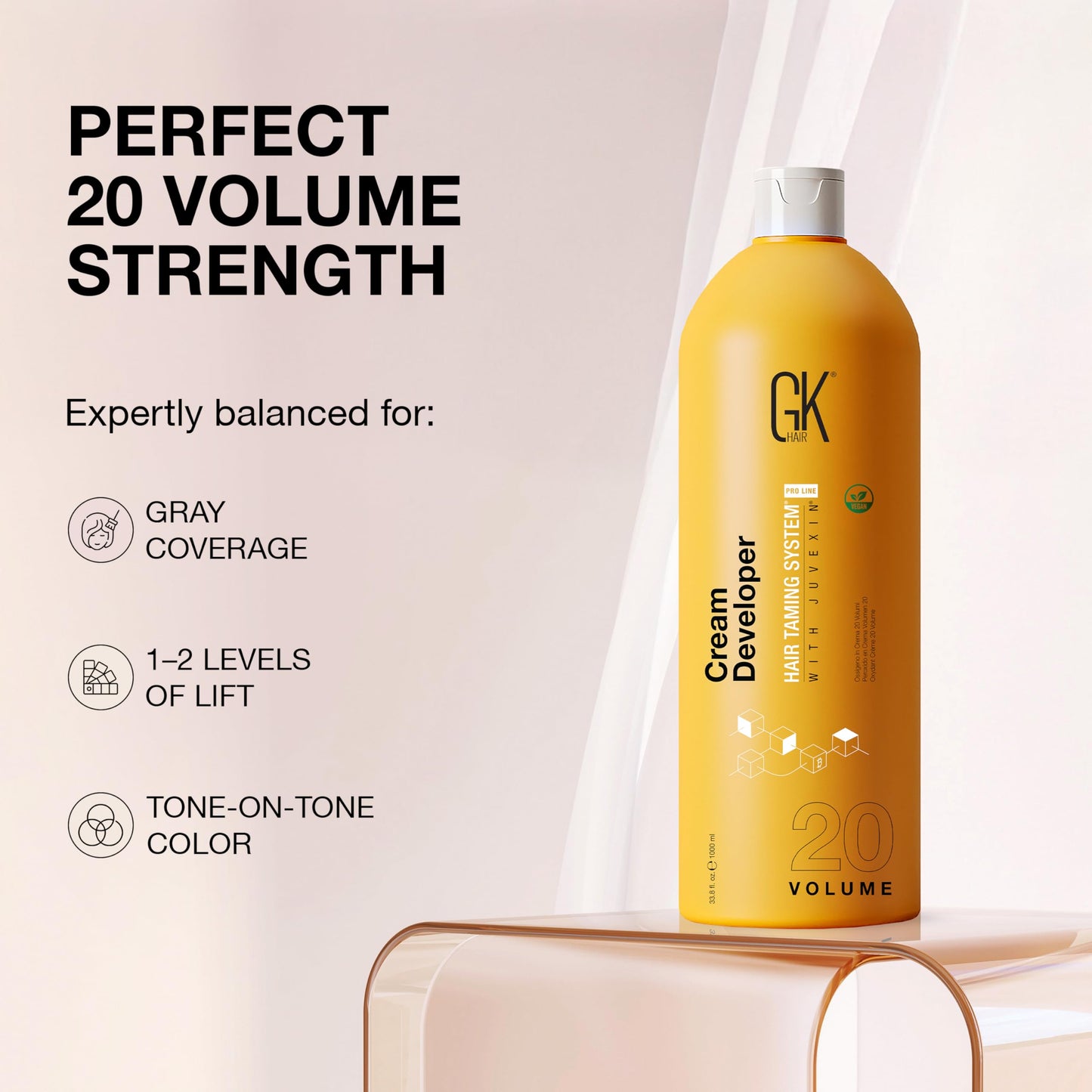 GK HAIR Vegan Professional Hair Creme 20 Volume Developer 33.8 Fl Oz for Hair Coloring Bleach - High-Performance Long Lasting Semi-Permanent Hair