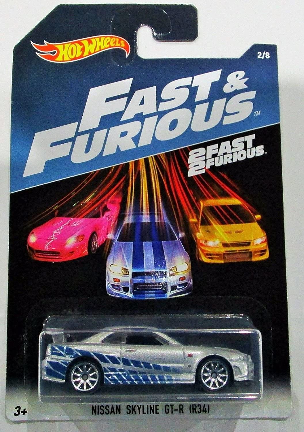 Hot Wheels 2017 Fast and Furious Nissan skyline GT-R R34 silver/blue 2 fast 2 furious 2/8