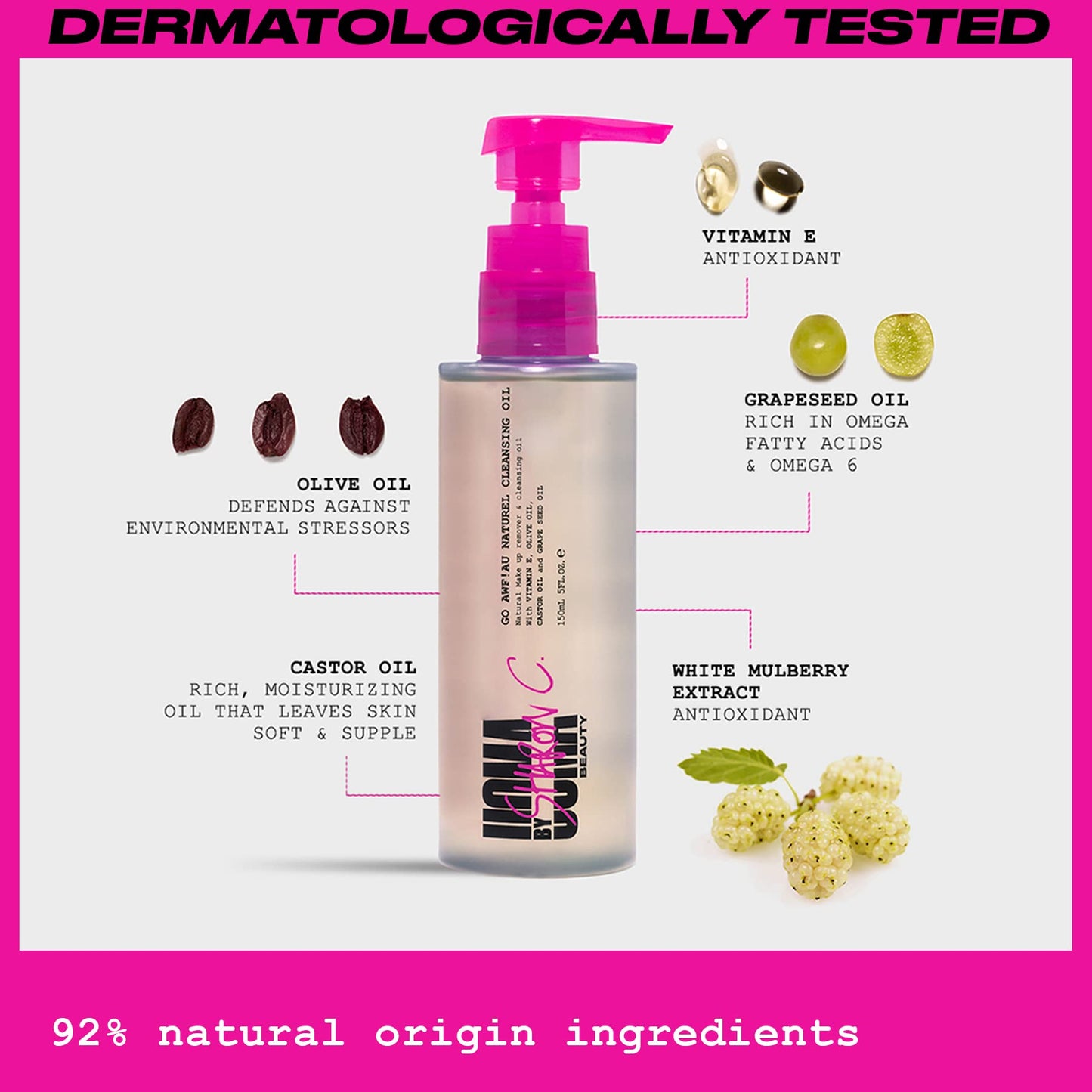 UOMA Cleansing Oil by Sharon C - Go Awf Au Naturel Cleansing Oil. Face Wash & Make Up Remover for All Skin Types, Hydrating Oil Cleanser with Natural