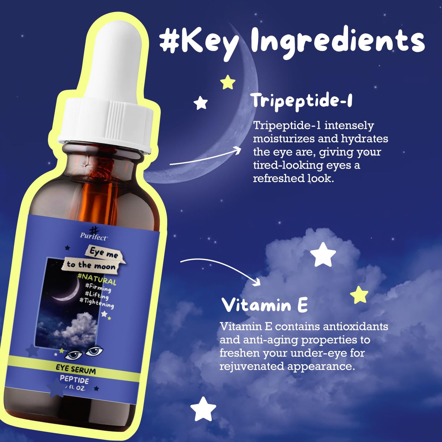 Purifect Eye Me to the Moon Serum for Women & Men - Peptide Under Eye Serum Treatment with Vitamin E, Anti Aging Support, Firming & Lifting