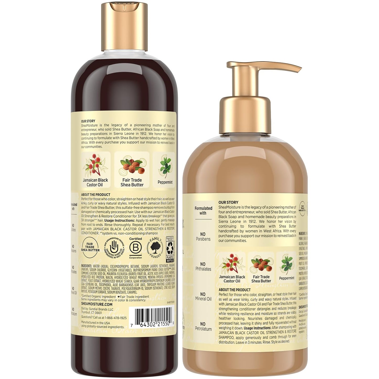 Shea Moisture Jamaican Black Castor Oil Clarifying Shampoo & Conditioner - Strengthen & Restore Sulfate-Free Shampoo & Conditioner Set with Shea