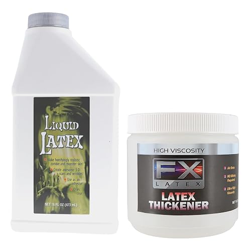 Liquid Latex and Latex Thickener Kit - Professional Grade for SFX, Cosplay, Mold Making, Face & Body Art - Dries Fast, Flexible Finish - 16 fl oz
