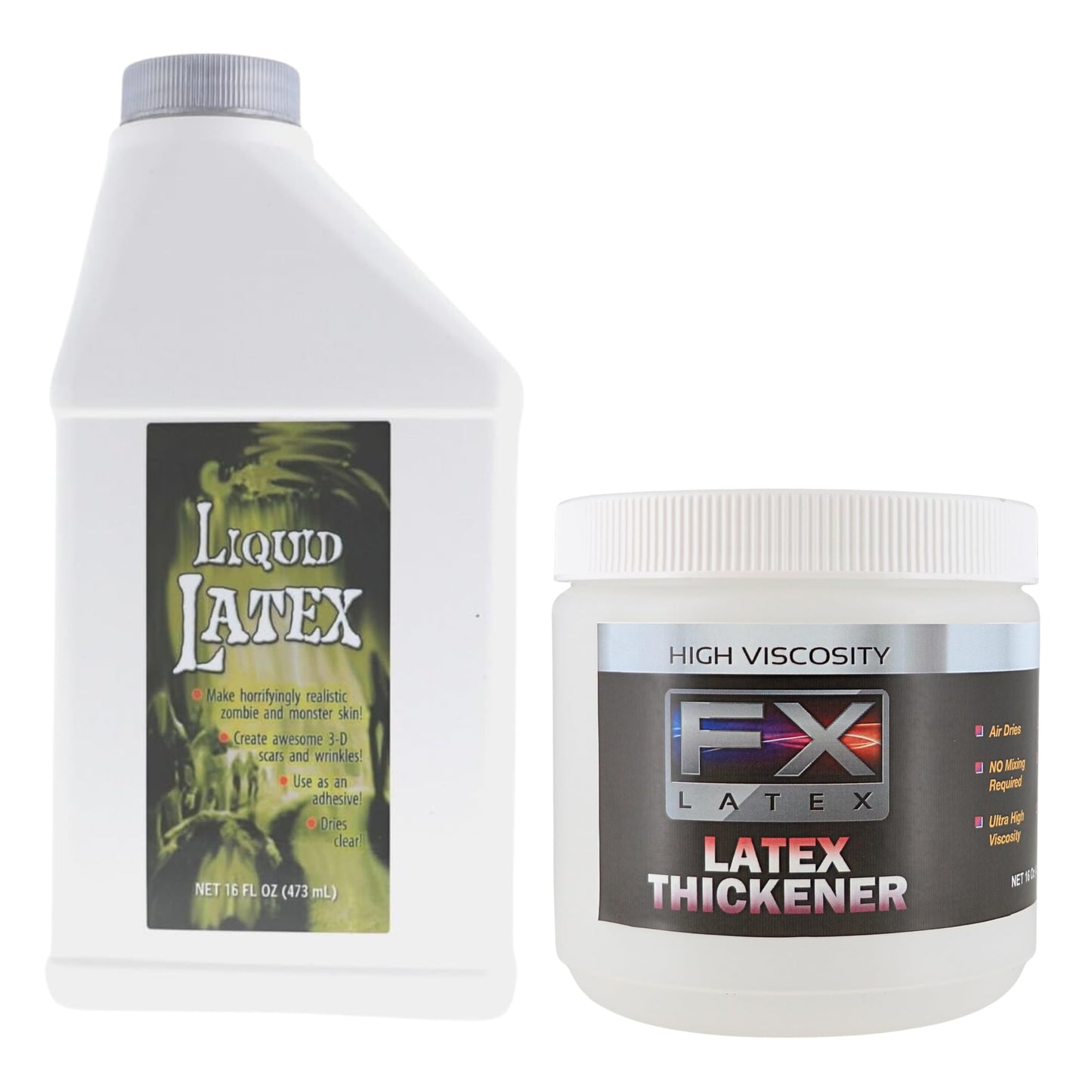 Liquid Latex and Latex Thickener Kit - Professional Grade for SFX, Cosplay, Mold Making, Face & Body Art - Dries Fast, Flexible Finish - 16 fl oz